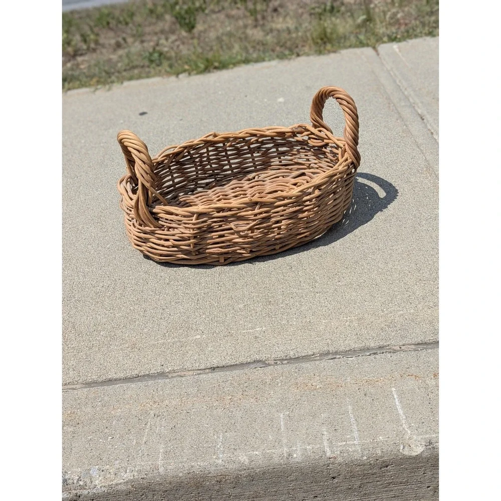 Rustic Farmhouse Wicker Gathering Basket Double Handle Cottagecore 18x12